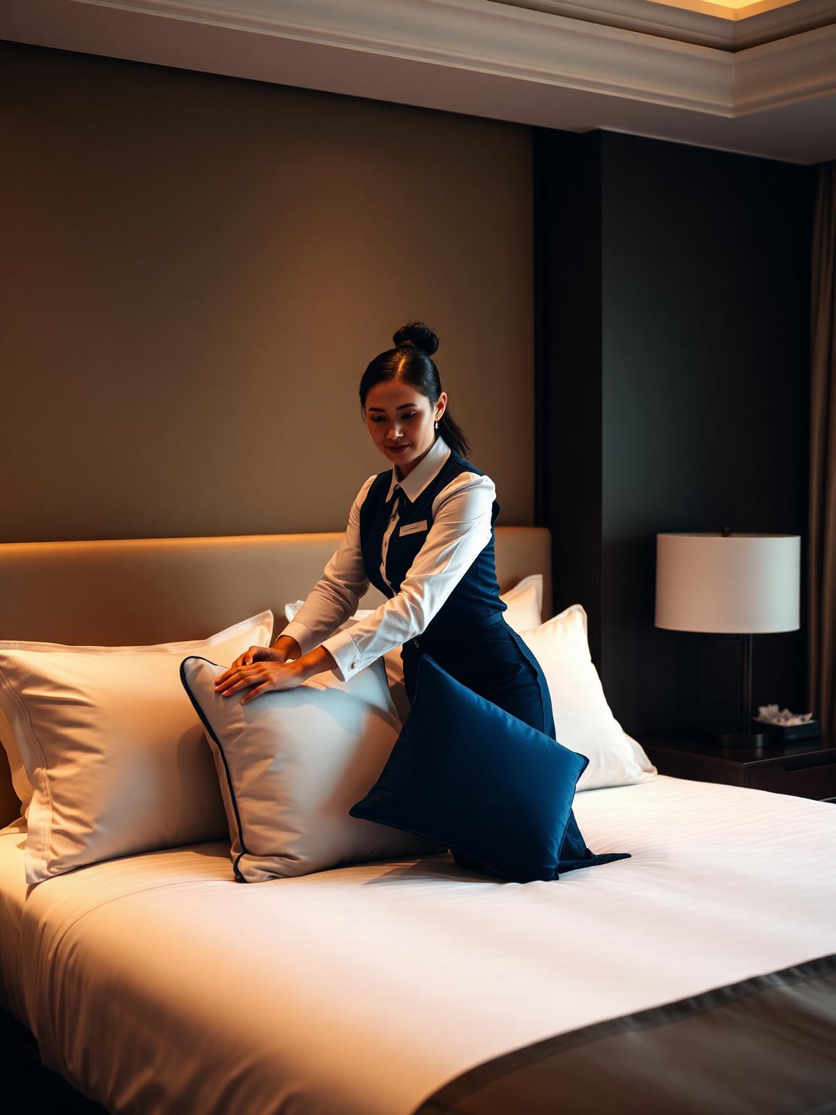 Hotel housekeeper preparing a luxury suite